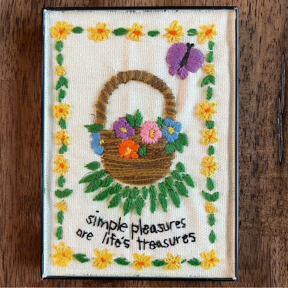 Vintage Other - Vintage Embroidered “Simple Pleasures Are Life’s Treasures” Wall Art